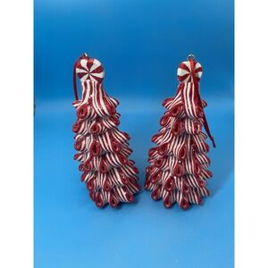 Set‎ of 2 Peppermint Candy Cane Christmas Holiday Tree Ornament Decorations Red